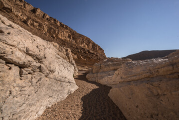 Crescents Spring round trail in Ramon Crater, at its eastern end, near the small town of Mitzpe Ramon, Ramon Nature reserve, Negev desert, Israel.