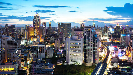 Naklejka premium Bangkok Cityscape, Business district with high building at dusk