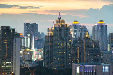 Fototapeta na wymiar Bangkok Cityscape, Business district with high building at dusk