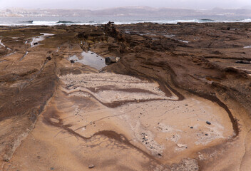 Gran Canaria, Textures of rocks at El Confital beach on the edge of Las Palmas