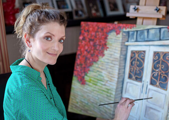 young artist working on her art