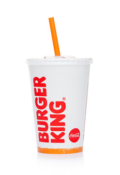 LONDON, UK -DECEMBER 07, 2017: Paper Cup of Burger king Coca cola drink on white.