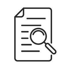 Document icon with magnifying glass. File search concept.
