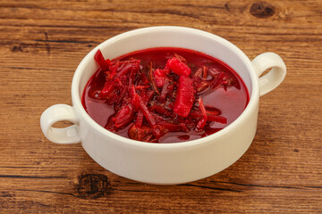 Russian traditional Borsch soup with cabbage