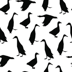 seamless pattern with geese and ducks. Black and white.