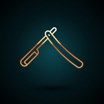 recommend clip art: Gold line Straight razor icon isolated on dark blue background. Barbershop symbol. Vector Illustration.