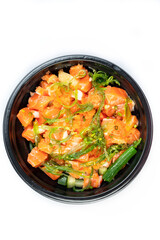 Salmon rice box convenience delivery.