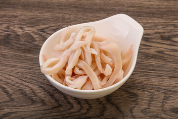 Marinated squid slices in the bowl