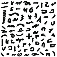 Abstract Set Black Collection Hand Drawn Different Arrows Elements Vector Design Sketch Style Doodle Line Brush Icons