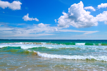 Sea and blue sky background.