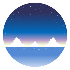 Fototapeta premium 星空と夜の海の丸フレーム