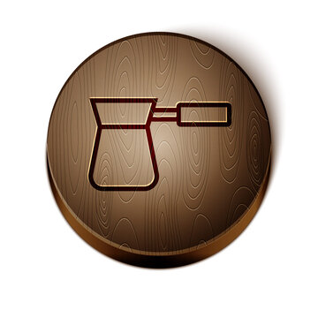 recommend clip art: Brown line Coffee turk icon isolated on white background. Wooden circle button. Vector.