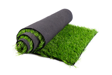 roll of artificial green grass isolated on white background, lawn