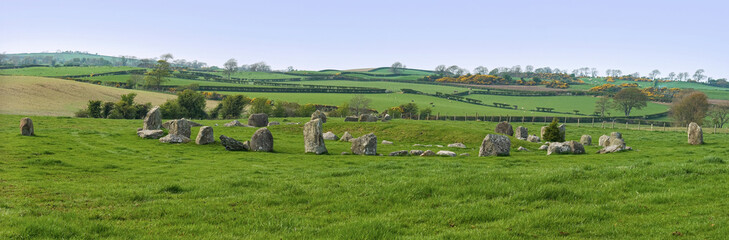 Ballynoe stone circle, Co Down, N Ireland, a prehistoric burial mound dating from the Neolithic...