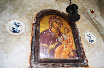  View icon of the Mother of God monastery, Athos, Holy Mountain Greek
