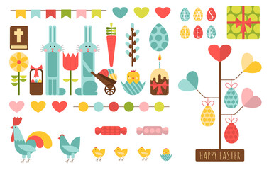 Vector Easter symbols made in modern flat style