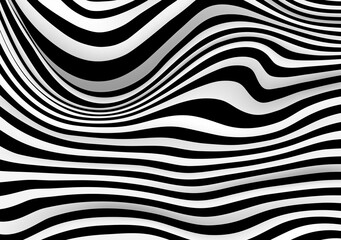 Abstract 3D background with black and white distorted lines, vector illustration.
