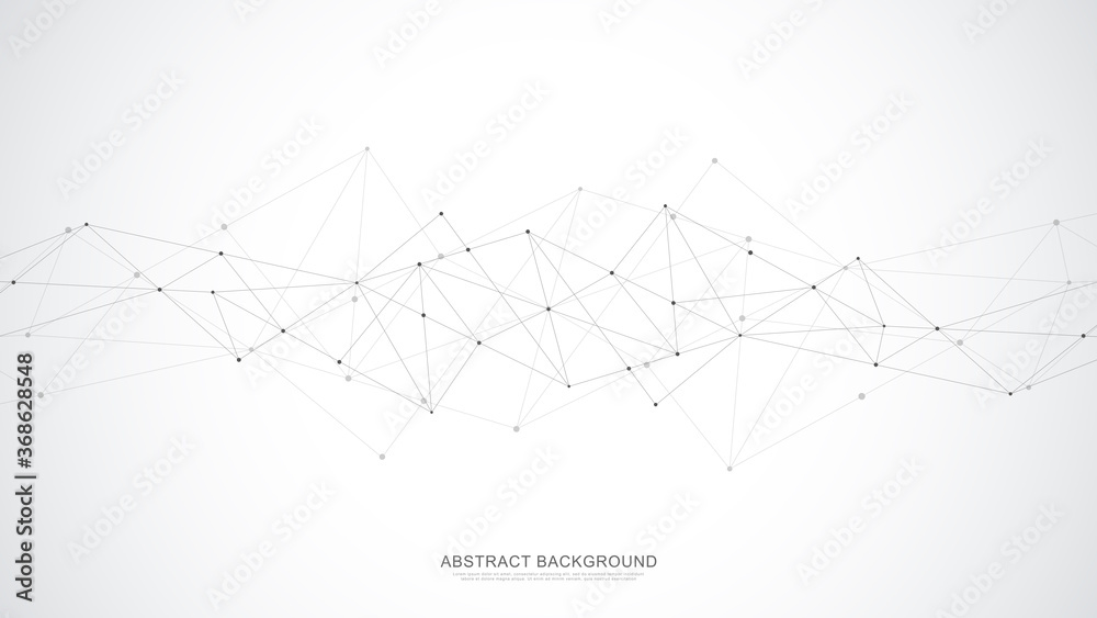 Poster Abstract polygonal background with connecting dots and lines. Global network connection, digital technology and communication concept.