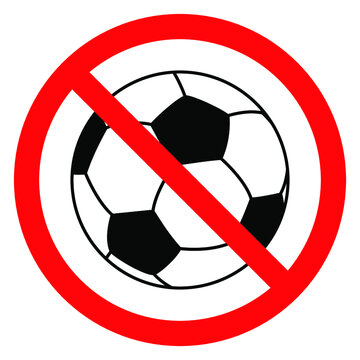 Red prohibition sign of a soccer ball on a white background, vector