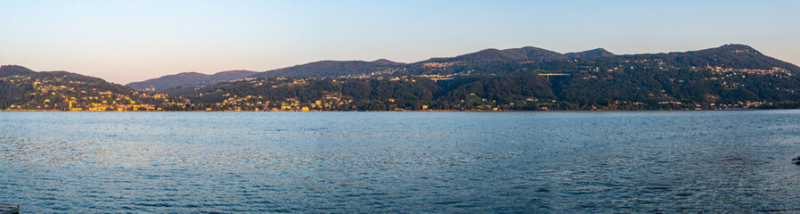 Panorama of Lake Maggiore on a morning summer sunrise