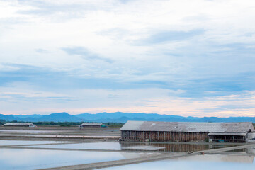 Sea salt store with blue sky and white clouds