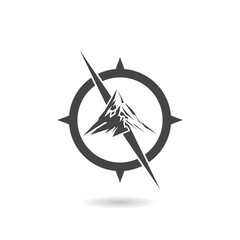 Mountain adventure logo design. Compass icon symbol with shadow