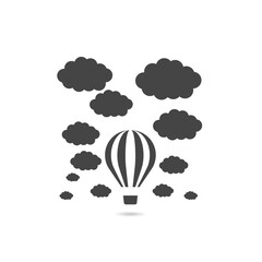 Air balloon flying in sky with clouds icon with shadow