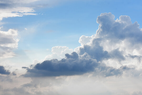 Clouds sky in blue gray white. If you look closely, you can often see everything in the clouds in the sky. I love to watch it. This photo was taken in our garden in Retie