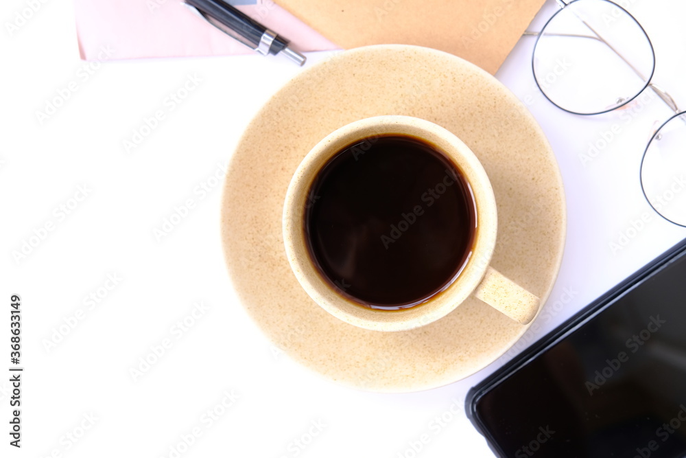 Sticker cup of coffee beans