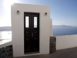 Views of the historical part of Fira, Santorini island Greece. Panoramic views of the mountains, sea and nature.