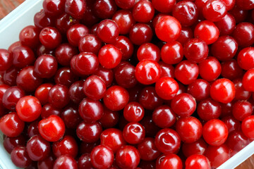 Ripe red cherry close-up. Background of berries and fruits.