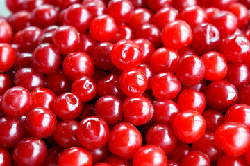 Ripe red cherry close-up. Background of berries and fruits.