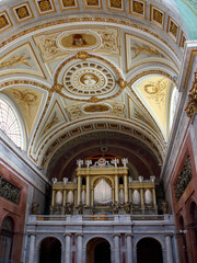 Fototapeta na wymiar Esztergom Basilica, Hungary, the pipe organ under the ornate vaulted ceiling