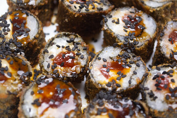 Home made sweet sushi with guava and cream cheese