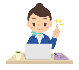 パソコンを使ってデスクワークをする女性会社員　テレワーク　イラスト