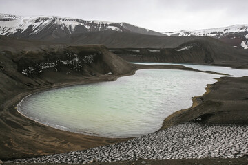 View from above of Telefon Bay in Deception Island, South Shetland Islands, Antarctic Peninsula.