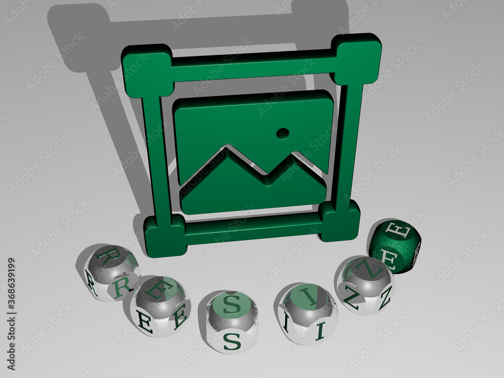 Poster 3D graphical image of resize vertically along with text built around the icon by metallic cubic letters from the top perspective, excellent for the concept presentation and slideshows. illustration