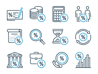 Loan related vector line icon set. Fees outline icons. Tax icon collection.