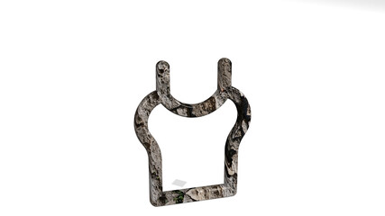 tank top female casting shadow from a perspective. A thick sculpture made of metallic materials of 3D rendering. illustration and background