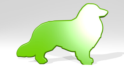 DOG from a perspective with the shadow. A thick sculpture made of metallic materials of 3D rendering. animal and cute