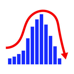 Commerce index fall graph red arrow and blue rectangles, vector