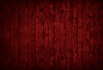 Red old wood background. Bright red wooden planks background. Toned texture of vintage painted...