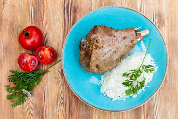 Roast turkey leg with rise