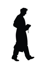 Pastor with christian cross and bible silhouette vector