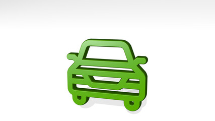 car from a perspective with the shadow. A thick sculpture made of metallic materials of 3D rendering. illustration and auto