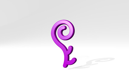 plant stand with shadow. 3D illustration of metallic sculpture over a white background with mild texture. green and nature