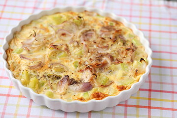 Backed summer squash and onion omelet