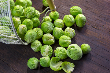 Close-up of organic brussels sprouts (Brassica oleracea)