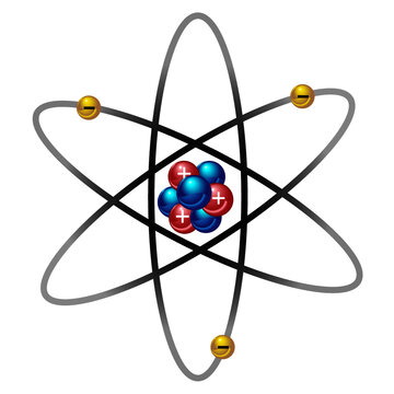 The nucleus of an atom showing protons, neutrons and electrons. This science diagram shows positive electric charges in atomic nuclei.