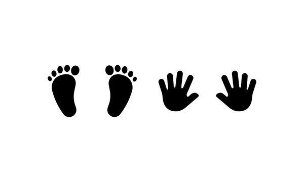 Childs foot and hand prints icon. Vector on isolated white background. EPS 10